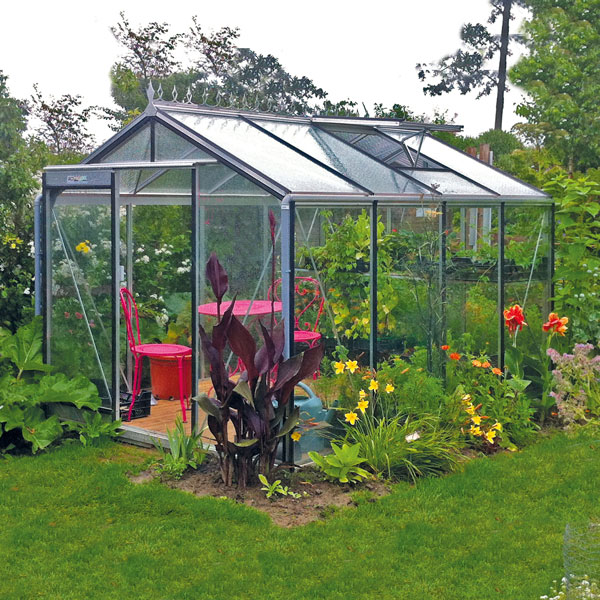 Hobbyväxthus expert Plus i aluminium med säkerhetsglas